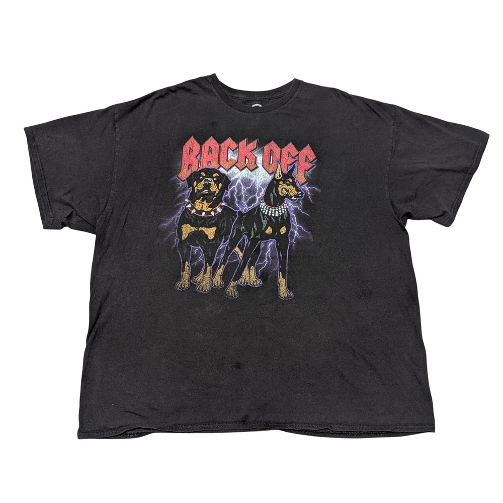 DOM T-Shirt Mens 3XL Black Back Off Rottweiler Doberman Graphic Tee Edgy Street